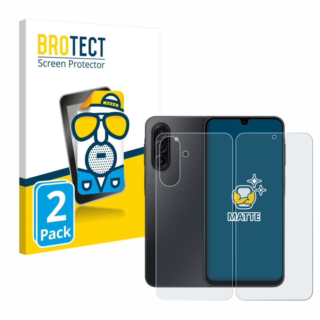 Front side of a product packaging with the brand logo BROTECT. Next to it is the device Samsung Galaxy A17 5G (Front+Back) sho