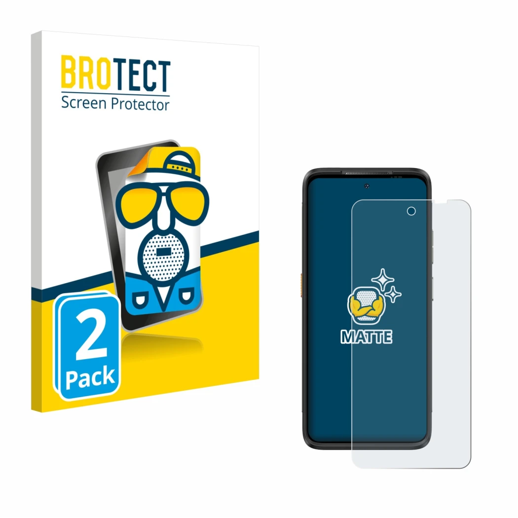 Front side of a product packaging with the brand logo BROTECT. Next to it is the device Ulefone Armor 23 Ultra shown with the