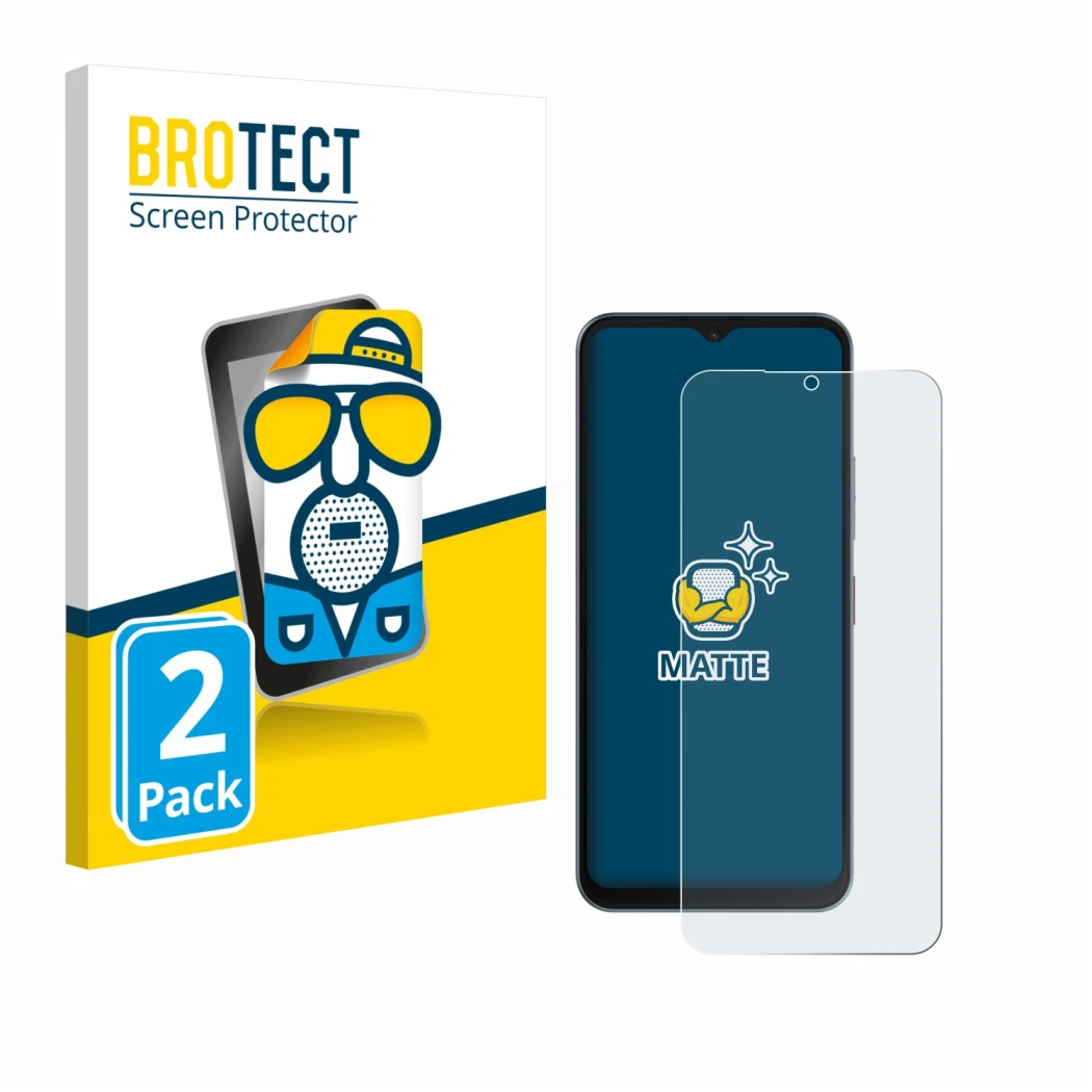 Front side of a product packaging with the brand logo BROTECT. Next to it is the device Telekom T Phone 3 shown with the corre