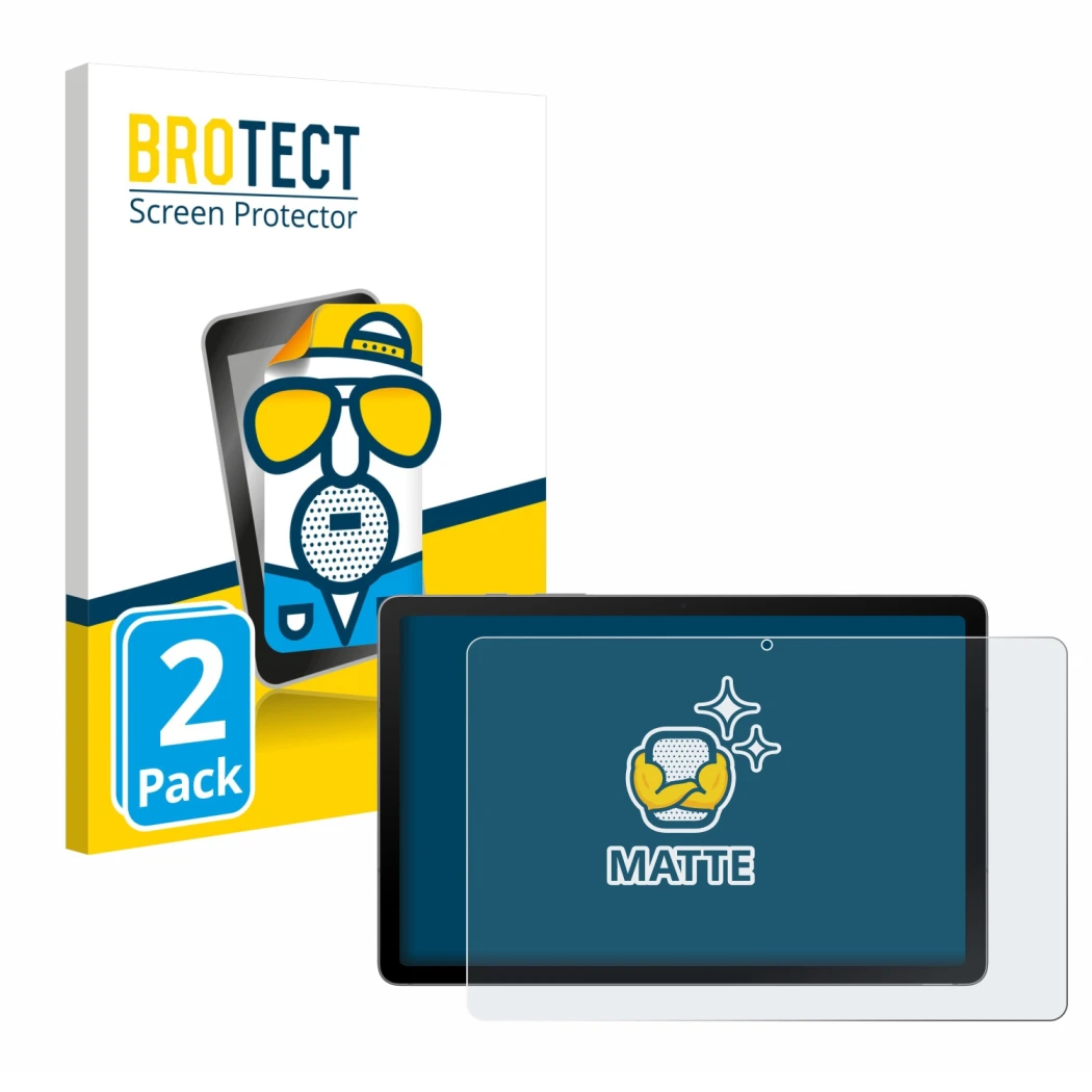 Front side of a product packaging with the brand logo BROTECT. Next to it is the device Samsung Galaxy Tab S10 Lite shown with