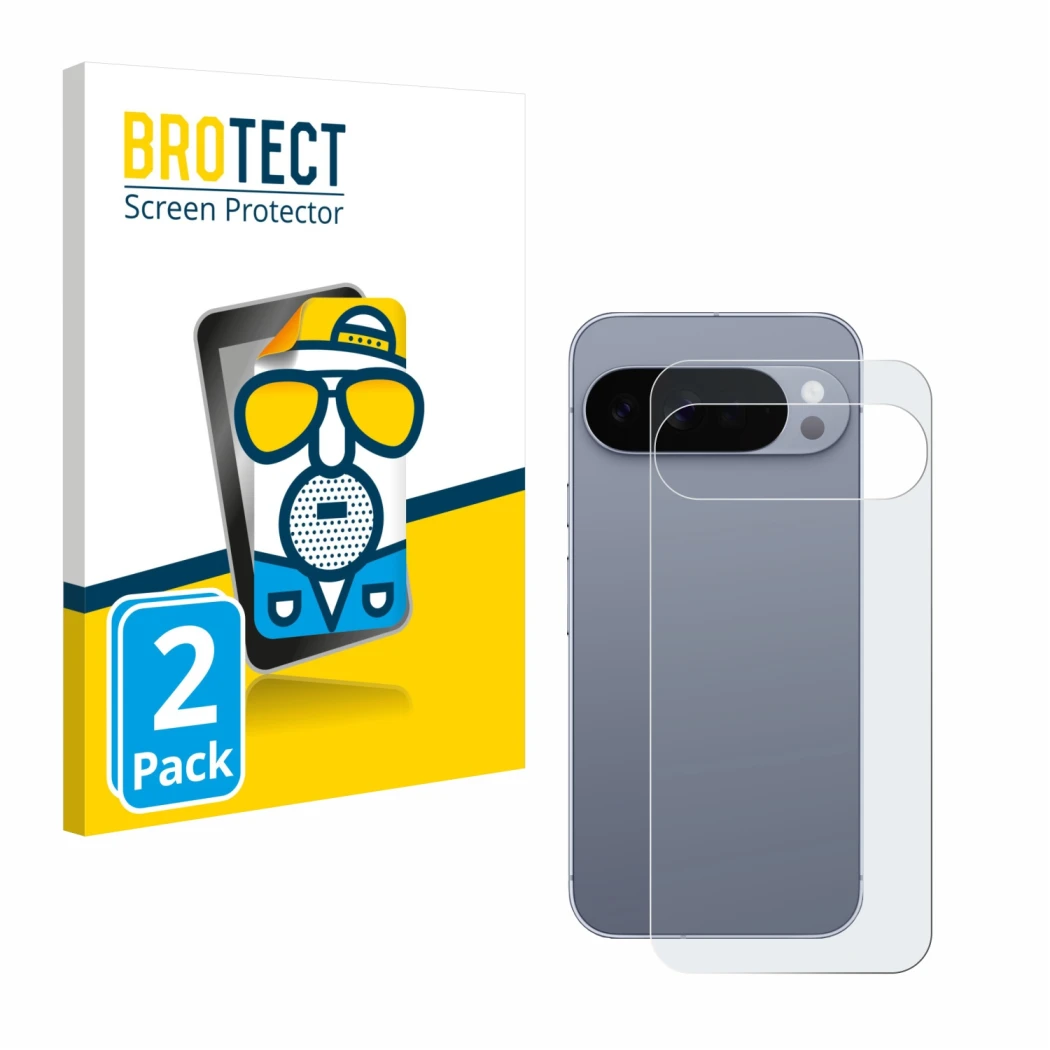 Front side of a product packaging with the brand logo BROTECT. Next to it is the device Google Pixel 10 Pro XL (Back) shown wi