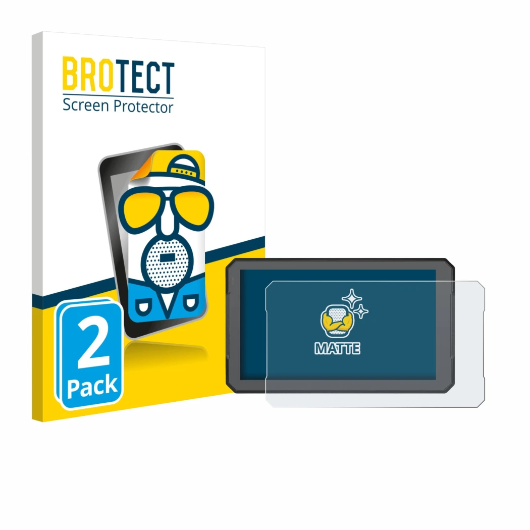 Front side of a product packaging with the brand logo BROTECT. Next to it is the device BOUWOIMA Motorrad Carplay B7 7