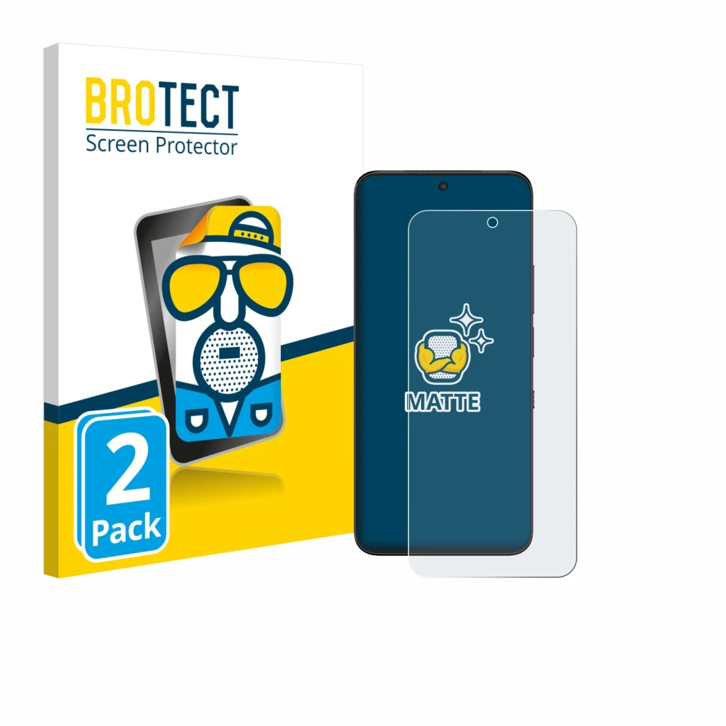 Front side of a product packaging with the brand logo BROTECT. Next to it is the device TCL NXTPAPER 60 Ultra shown with the c