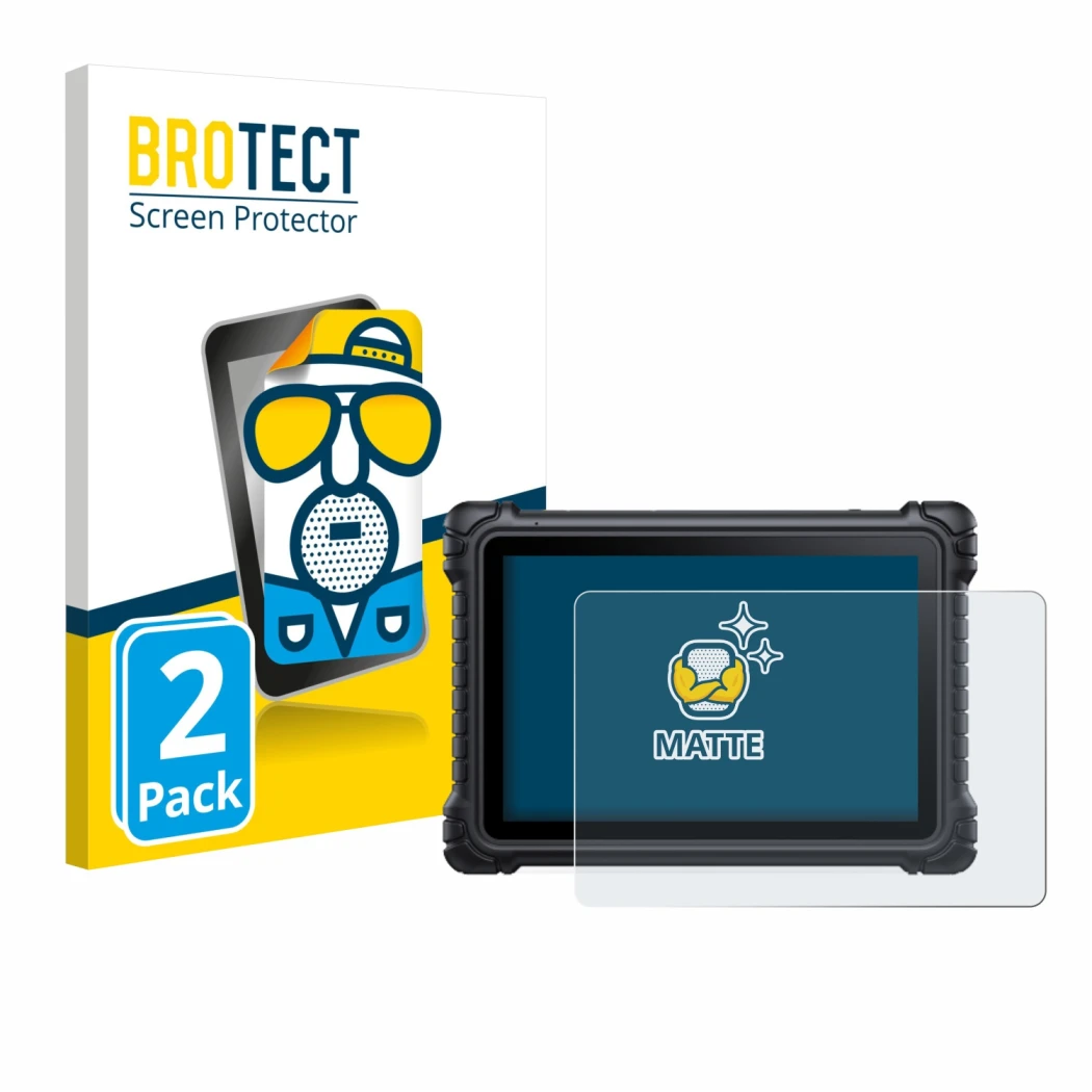 Front side of a product packaging with the brand logo BROTECT. Next to it is the device iCarsoft CR Eagle shown with the corre