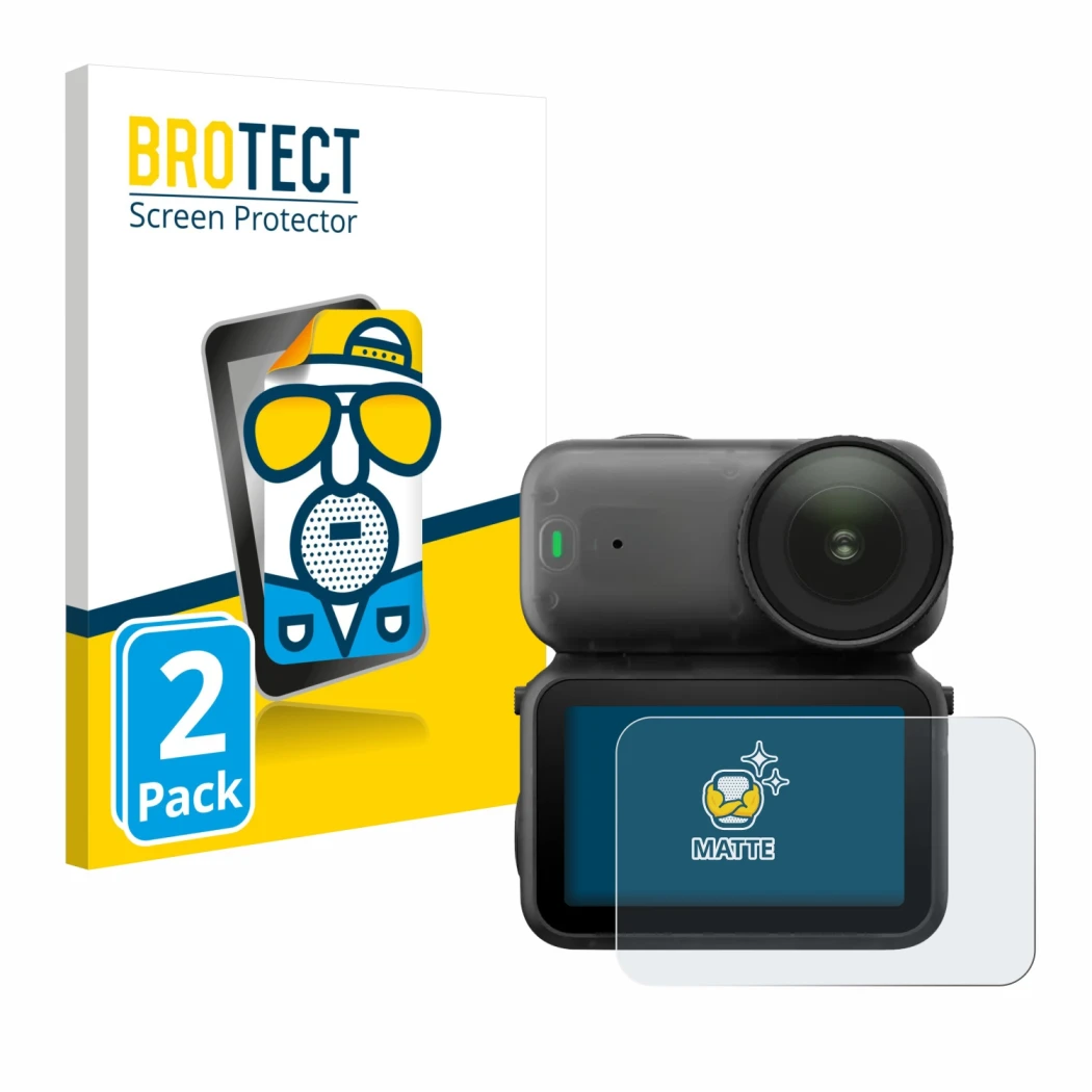 Front side of a product packaging with the brand logo BROTECT. Next to it is the device DJI Osmo Nano shown with the correspon