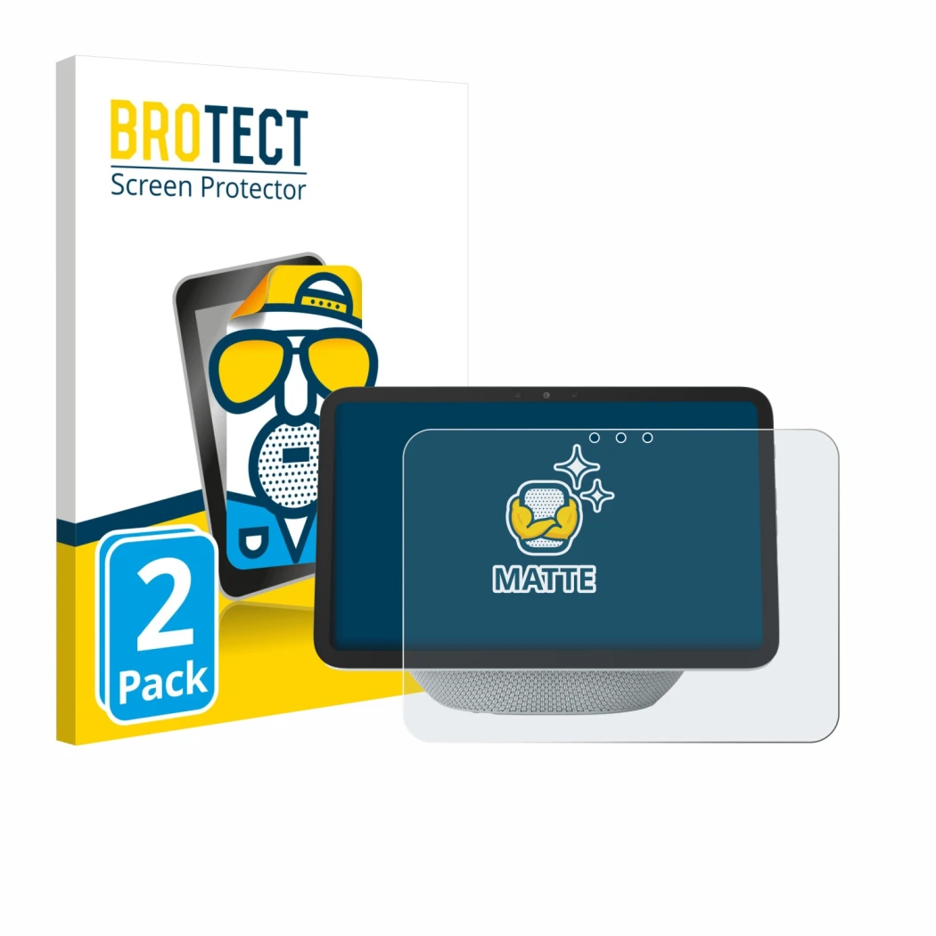 Front side of a product packaging with the brand logo BROTECT. Next to it is the device Amazon Echo Show 8 2025 (4th Gen.) sho