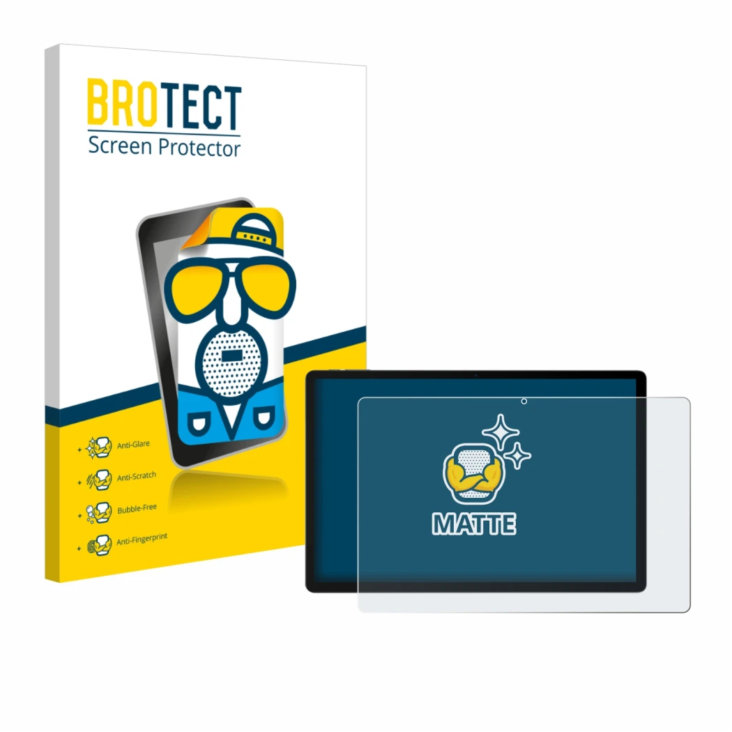 Front side of a product packaging with the brand logo BROTECT. Next to it is the device Doogee U13 shown with the correspondin