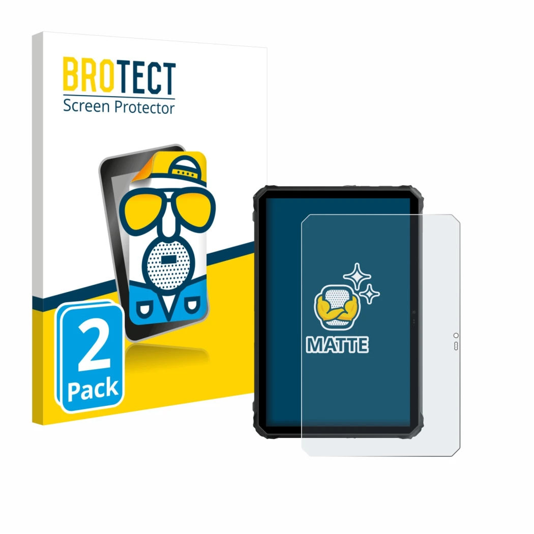 Front side of a product packaging with the brand logo BROTECT. Next to it is the device Blackview Active 7 shown with the corr