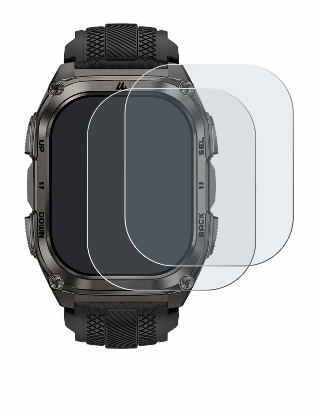 Image of the device Kospet Tank M4 with a wide variety of screen protectors.
