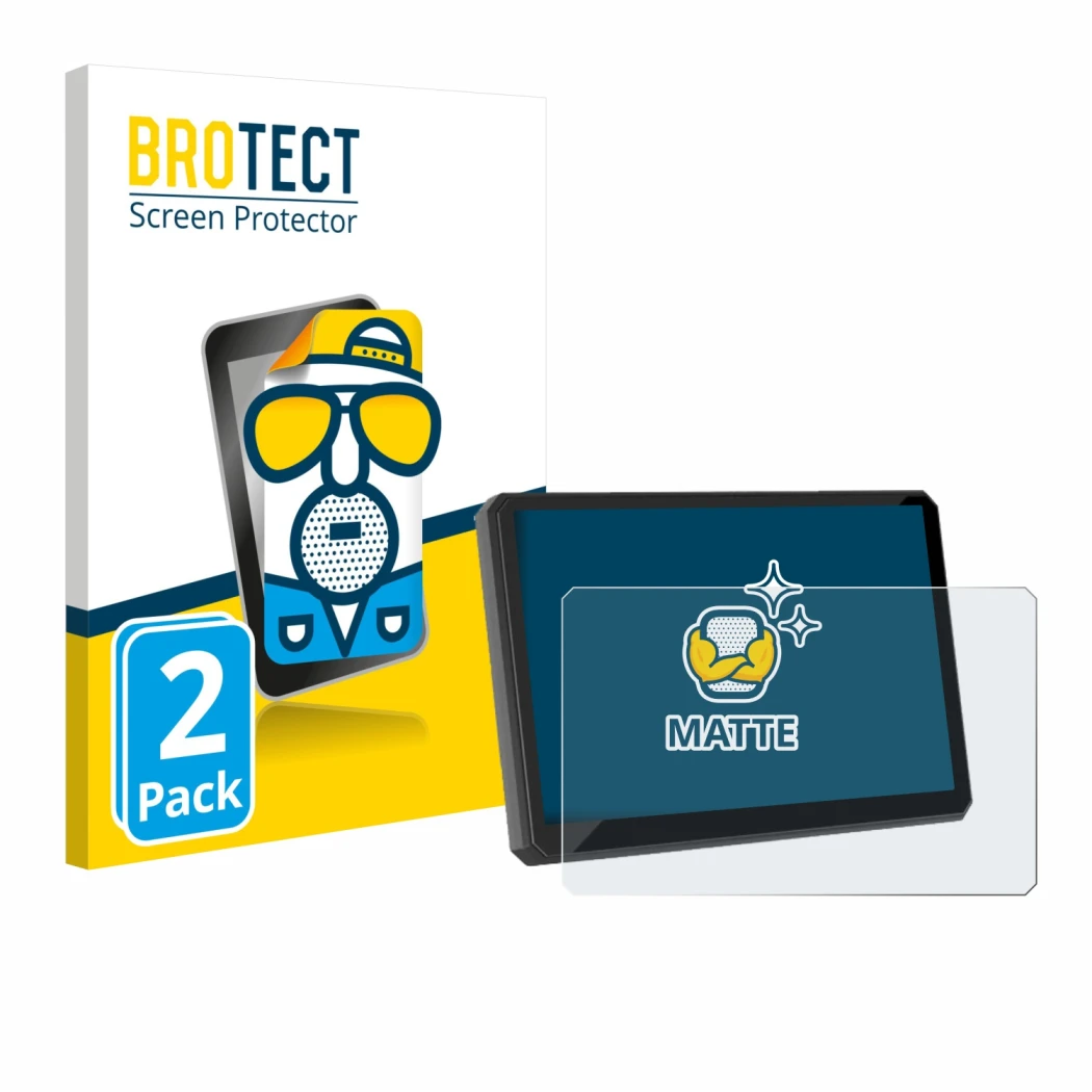 Front side of a product packaging with the brand logo BROTECT. Next to it is the device Carpuride W502BS Pro 5