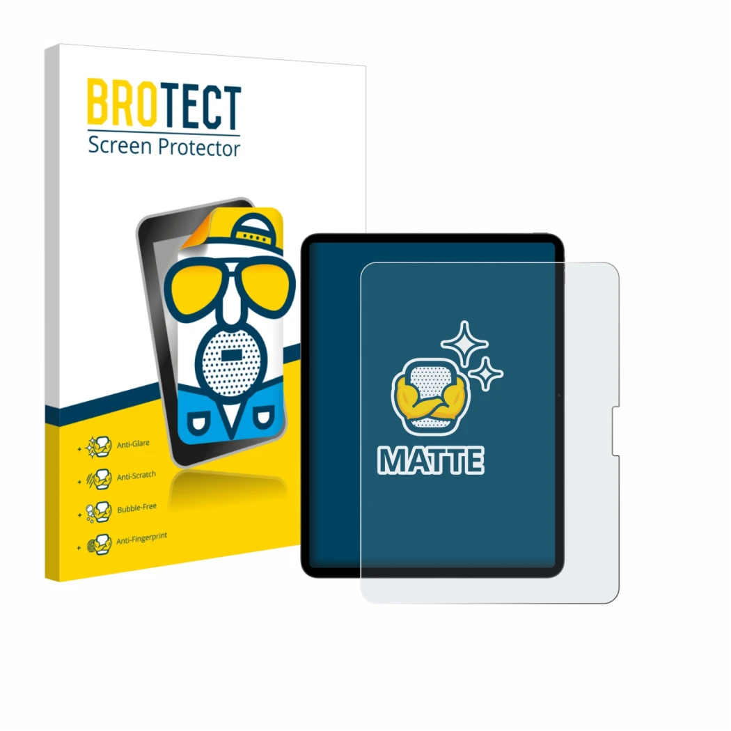 Front side of a product packaging with the brand logo BROTECT. Next to it is the device Apple iPad Pro 13