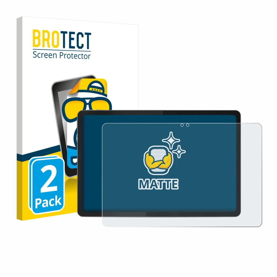 Front side of a product packaging with the brand logo BROTECT. Next to it is the device Lenovo Idea Tab 11