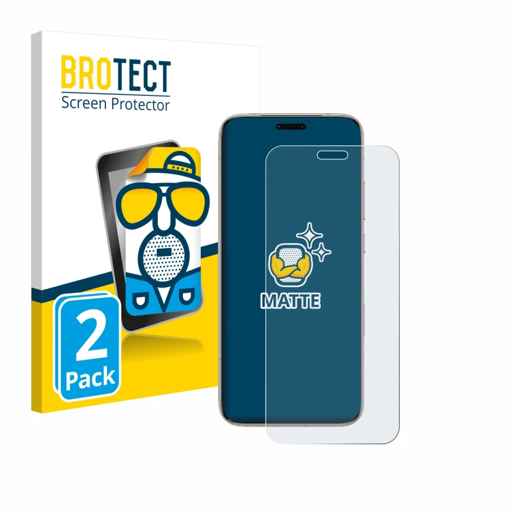 Front side of a product packaging with the brand logo BROTECT. Next to it is the device Honor Magic 8 Pro shown with the corre