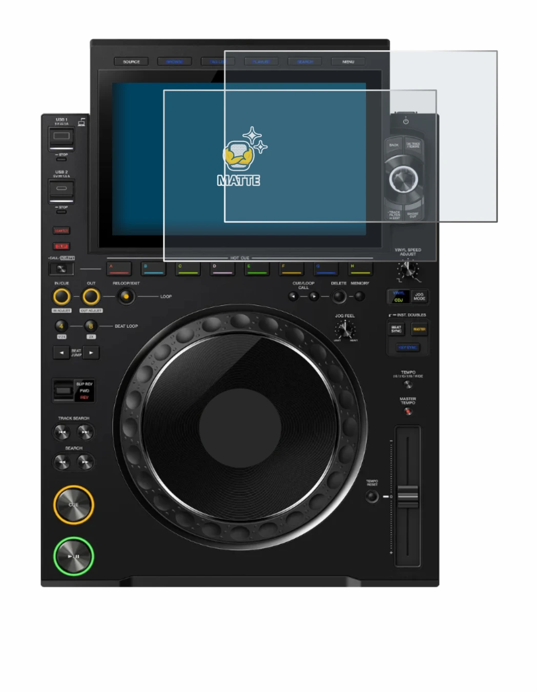 Image of the device Pioneer CDJ 3000X with a wide variety of screen protectors.