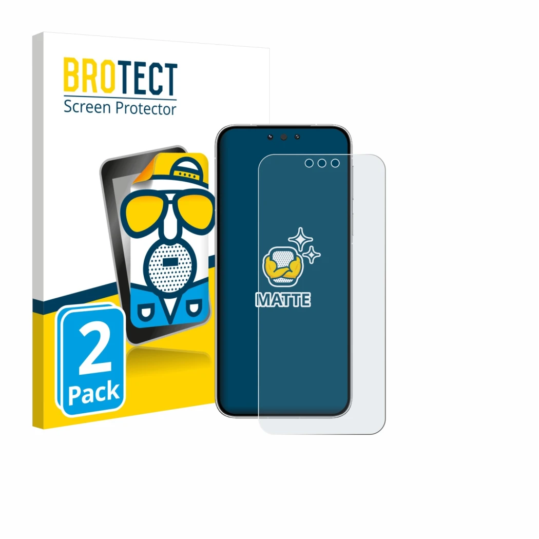 Front side of a product packaging with the brand logo BROTECT. Next to it is the device Huawei Mate 80 shown with the correspo