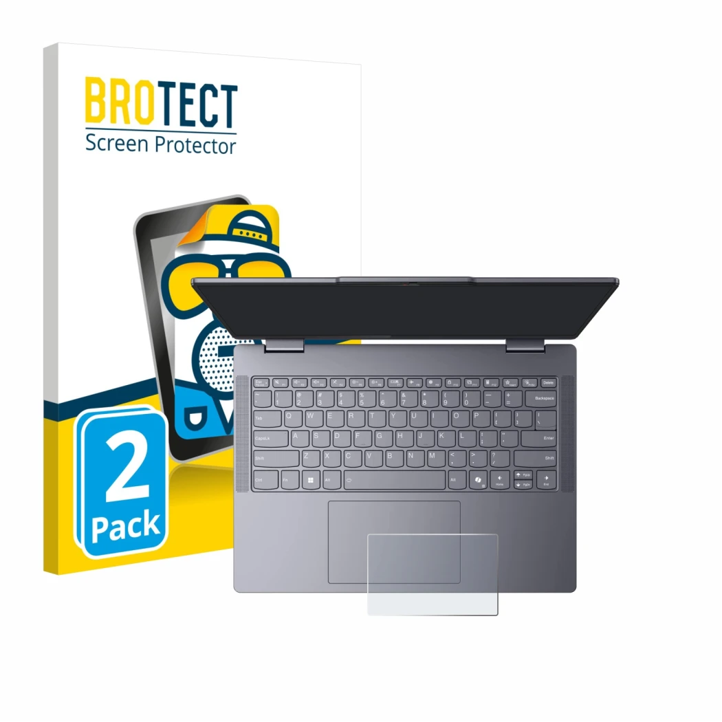 Front side of a product packaging with the brand logo BROTECT. Next to it is the device Lenovo IdeaPad 5 2-in-1 14