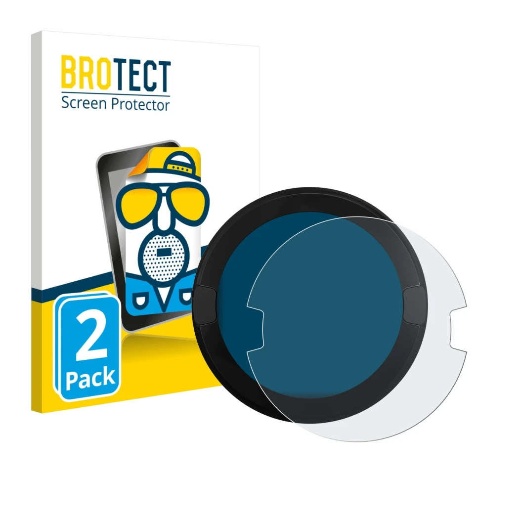 Front side of a product packaging with the brand logo BROTECT. Next to it is the device OOONO P-DISC NO2 shown with the corres