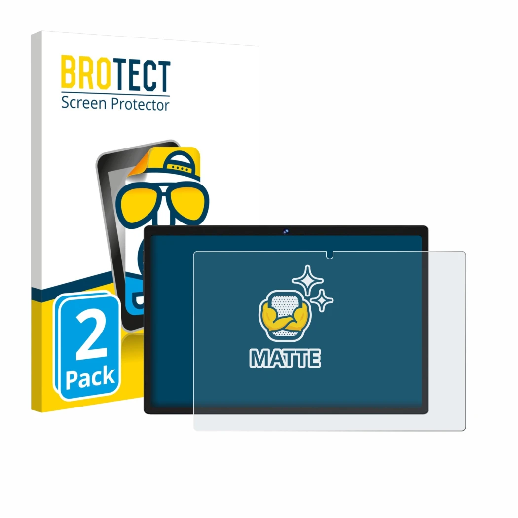 Front side of a product packaging with the brand logo BROTECT. Next to it is the device Biegedy B29 10.1