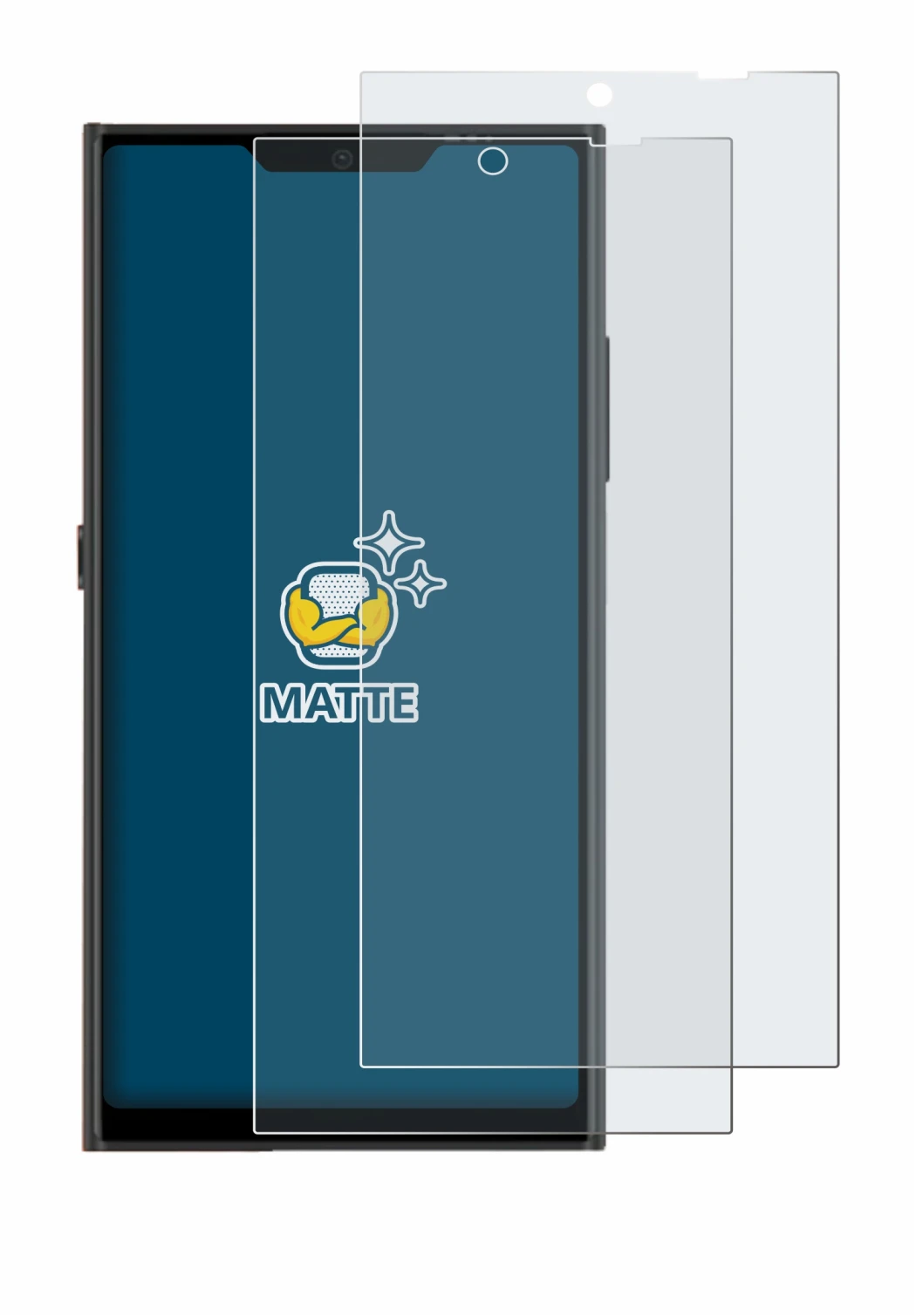 Image of the device Jolla Phone with a wide variety of screen protectors.