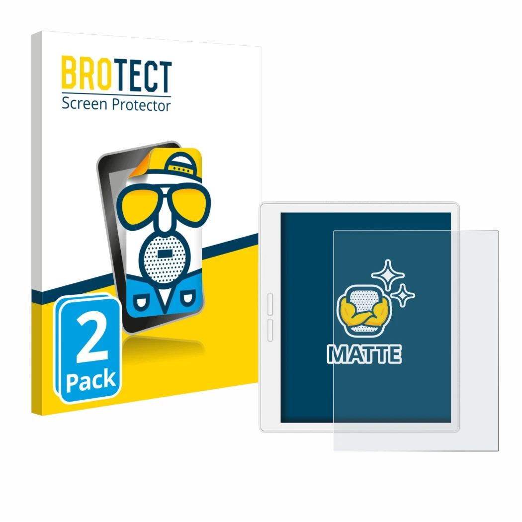 Front side of a product packaging with the brand logo BROTECT. Next to it is the device Bigme B751C-S shown with the correspon