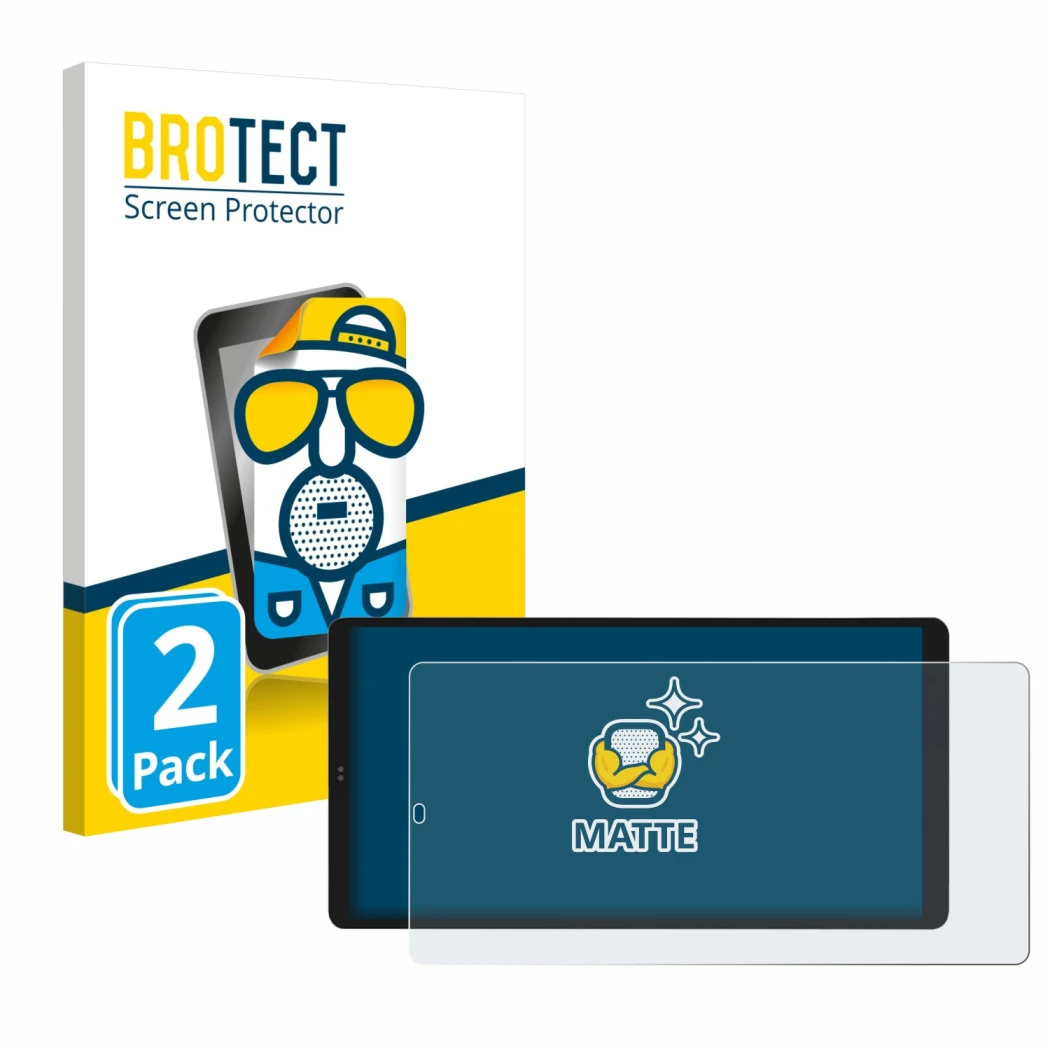 Front side of a product packaging with the brand logo BROTECT. Next to it is the device Shelly Wall Display X2i shown with the