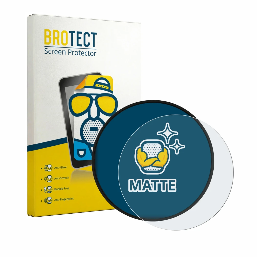 Front side of a product packaging with the brand logo BROTECT. Next to it is the device Mini Countryman U25 shown with the cor