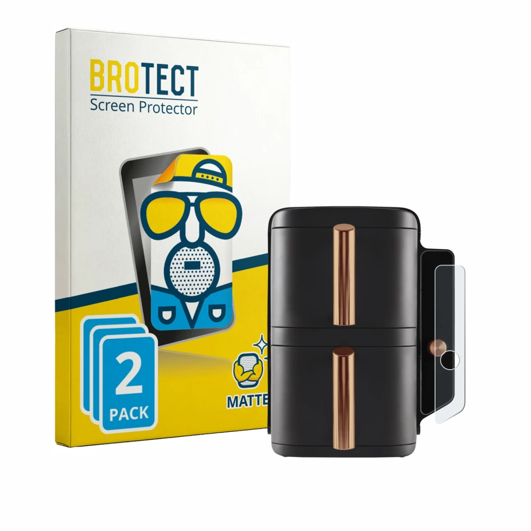 Front side of a product packaging with the brand logo BROTECT. Next to it is the device Ninja Double Stack XL sl400eu shown wi