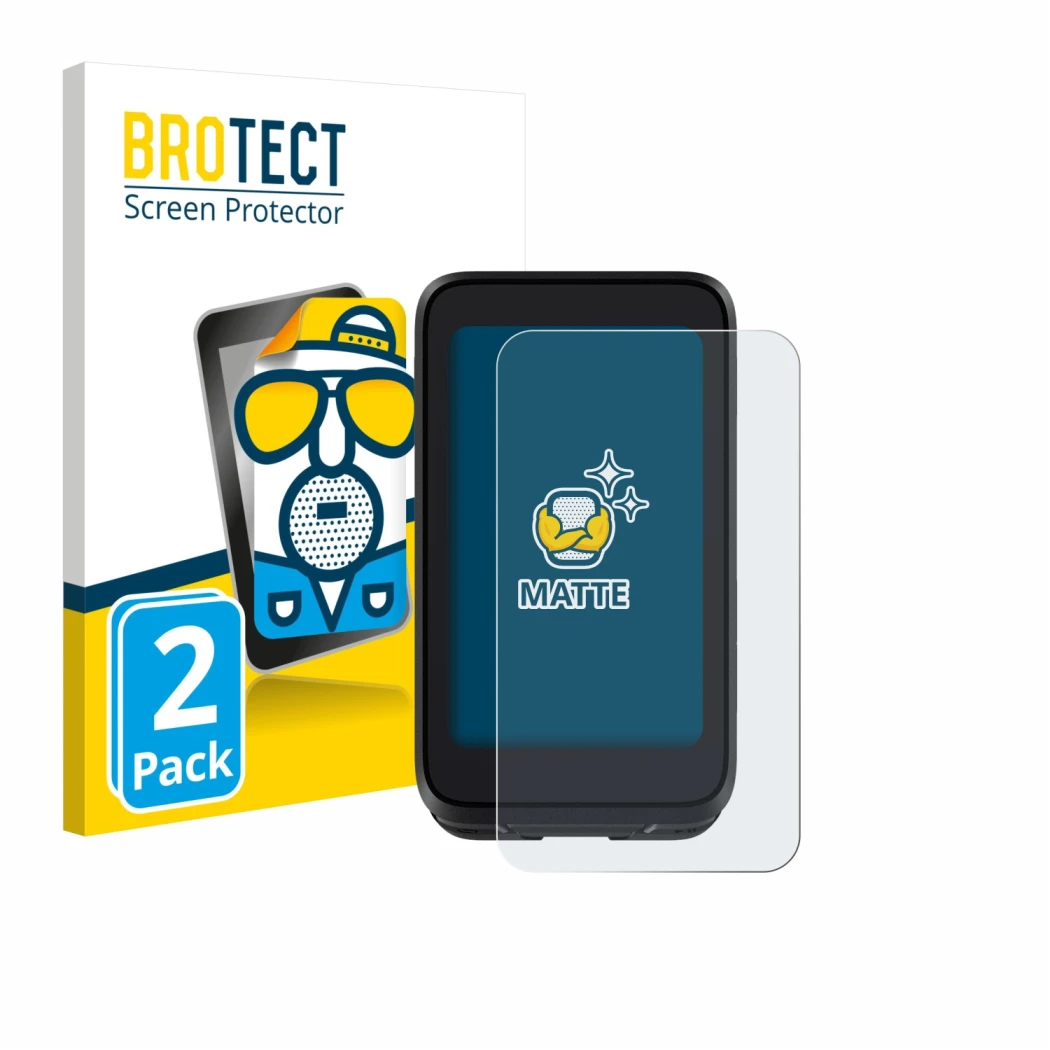 Front side of a product packaging with the brand logo BROTECT. Next to it is the device igpsport BiNavi Air shown with the cor