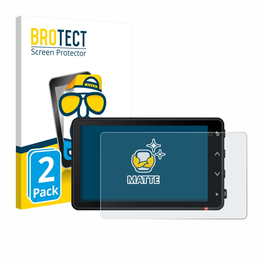 Front side of a product packaging with the brand logo BROTECT. Next to it is the device Garmin Catalyst 2 shown with the corre