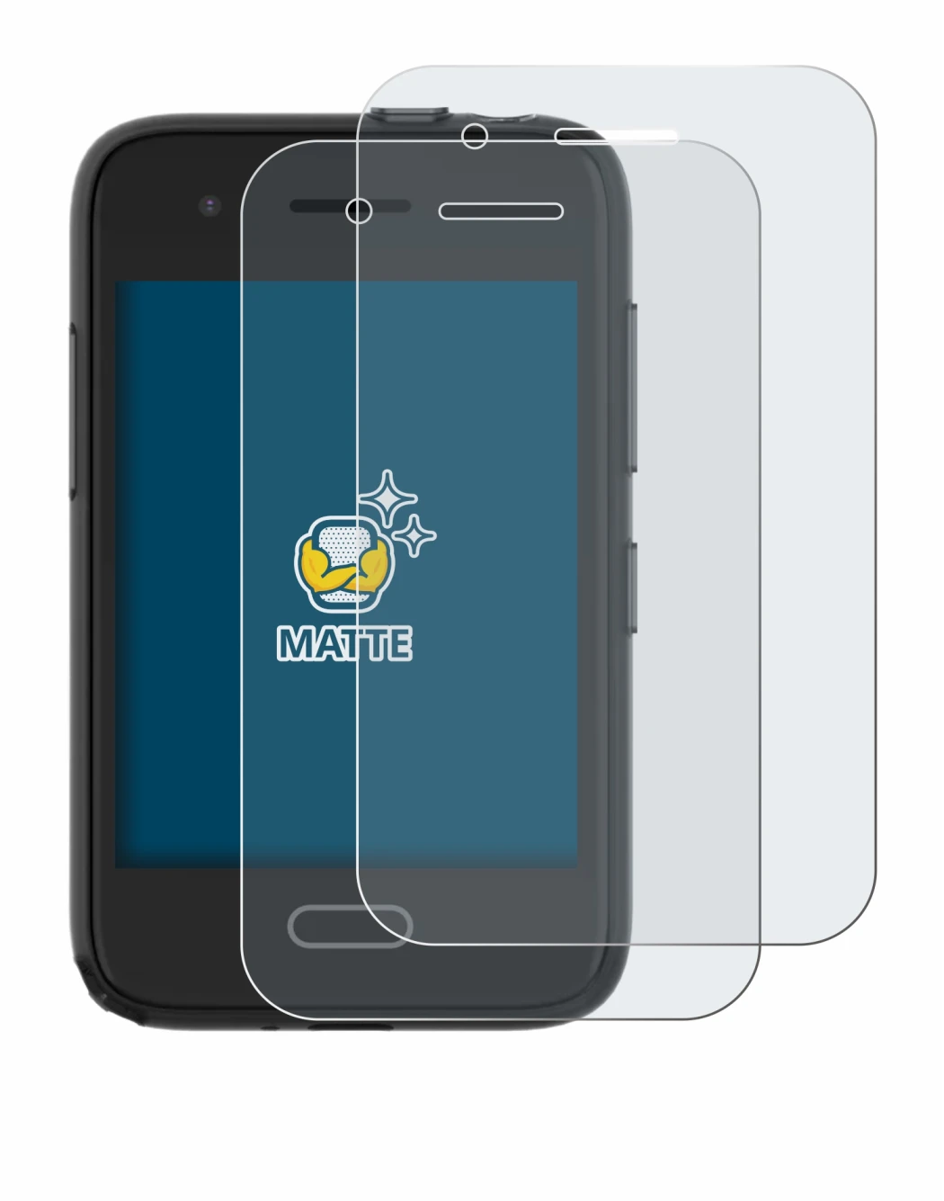 Image of the device Xplora One with a wide variety of screen protectors.
