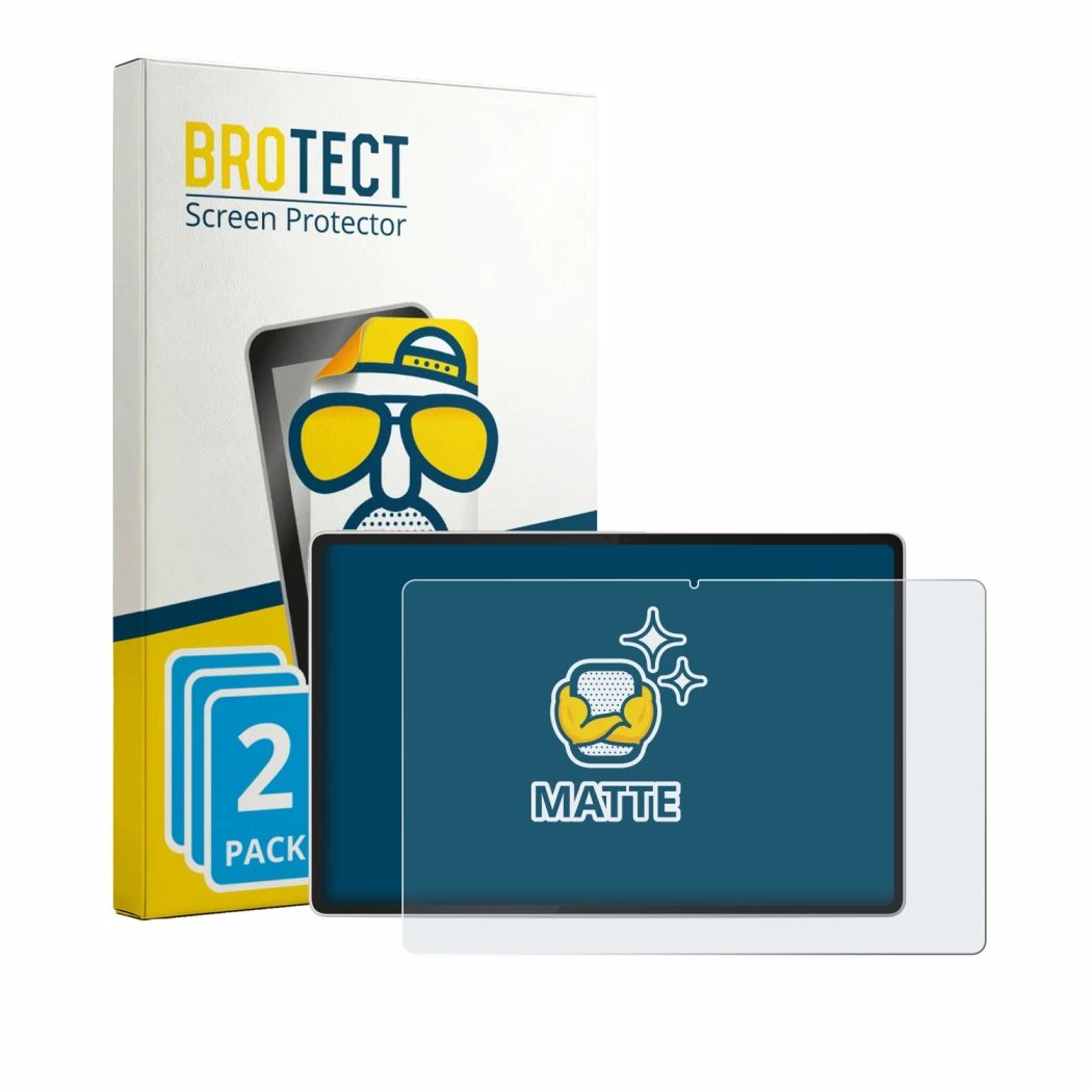 Front side of a product packaging with the brand logo BROTECT. Next to it is the device Lenovo Idea Tab Pro Gen 2 13