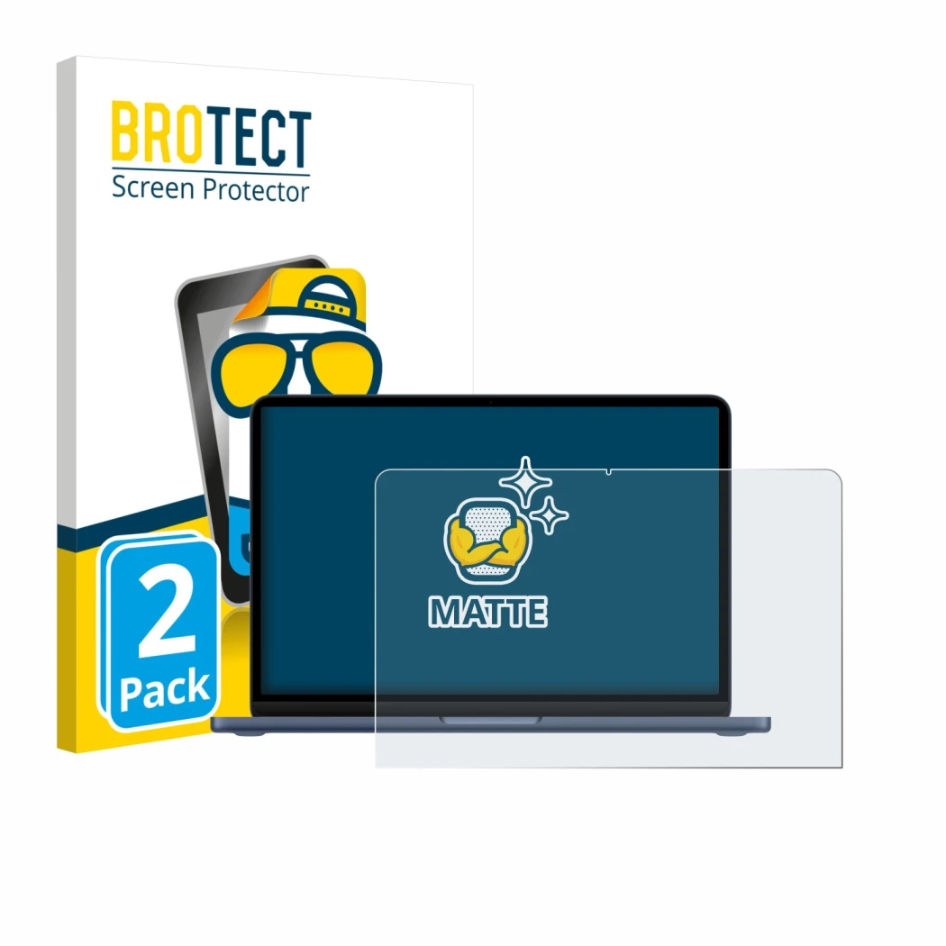 Front side of a product packaging with the brand logo BROTECT. Next to it is the device Apple MacBook Neo 13