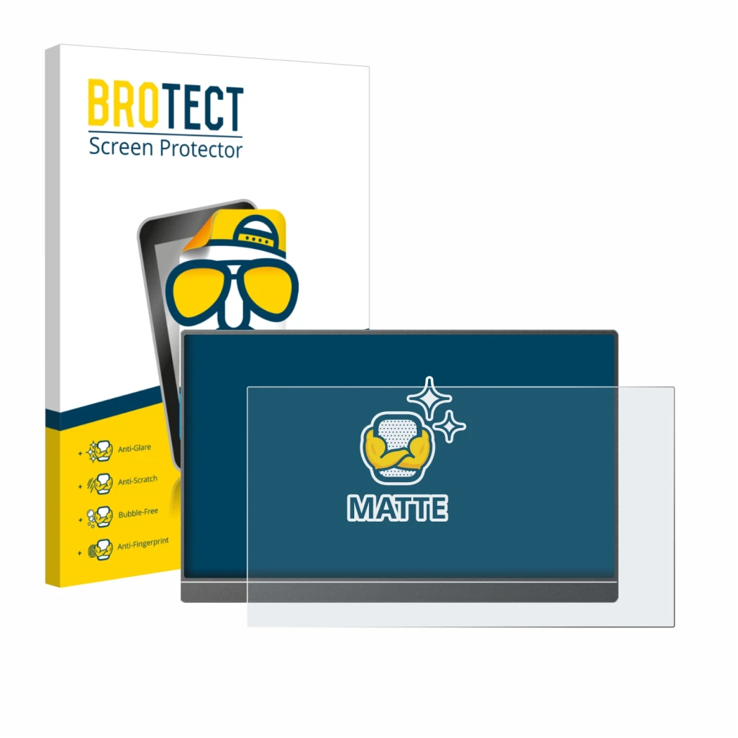 Front side of a product packaging with the brand logo BROTECT. Next to it is the device Arzopa Z1C 16.1