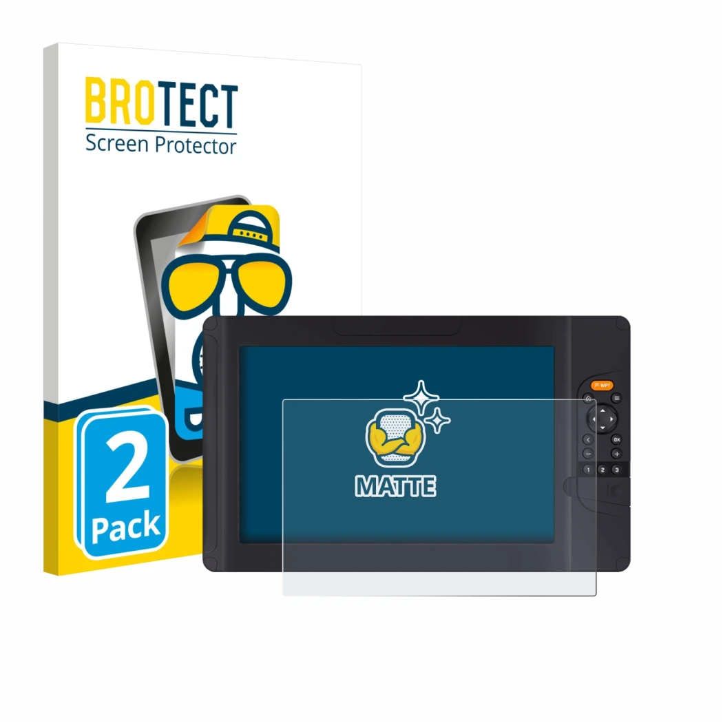 Front side of a product packaging with the brand logo BROTECT. Next to it is the device Raymarine Element 12 HV shown with the