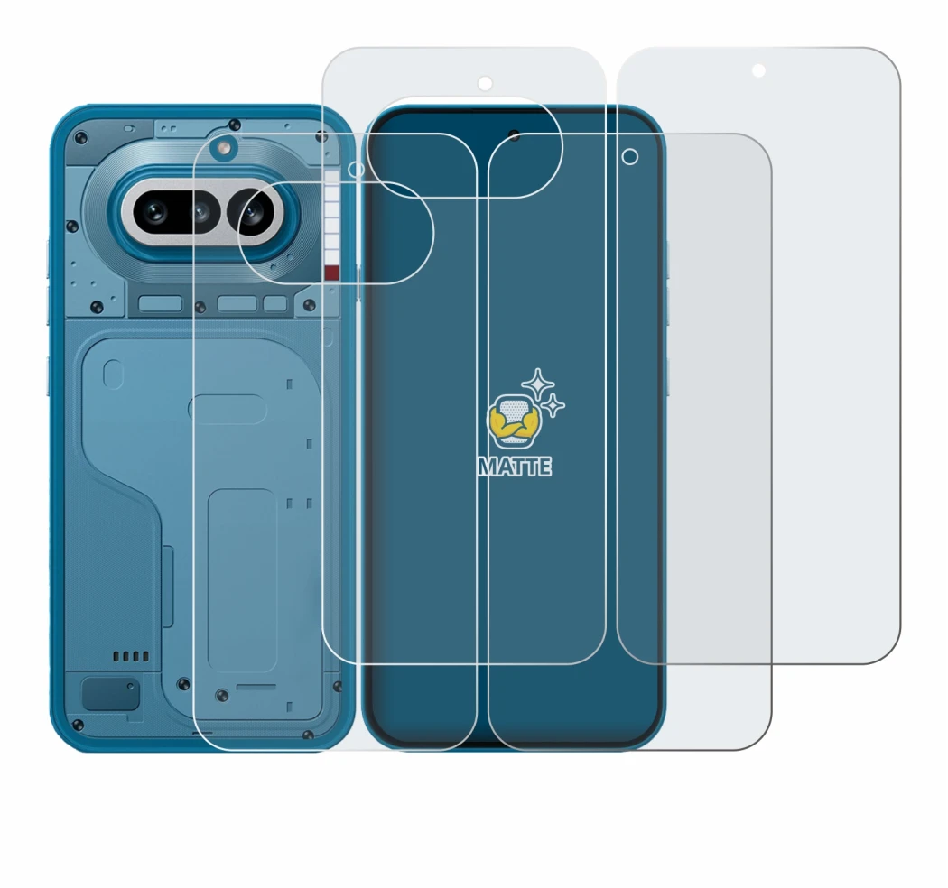 Image of the device Nothing Phone (4a) (Front+Back) with a wide variety of screen protectors.
