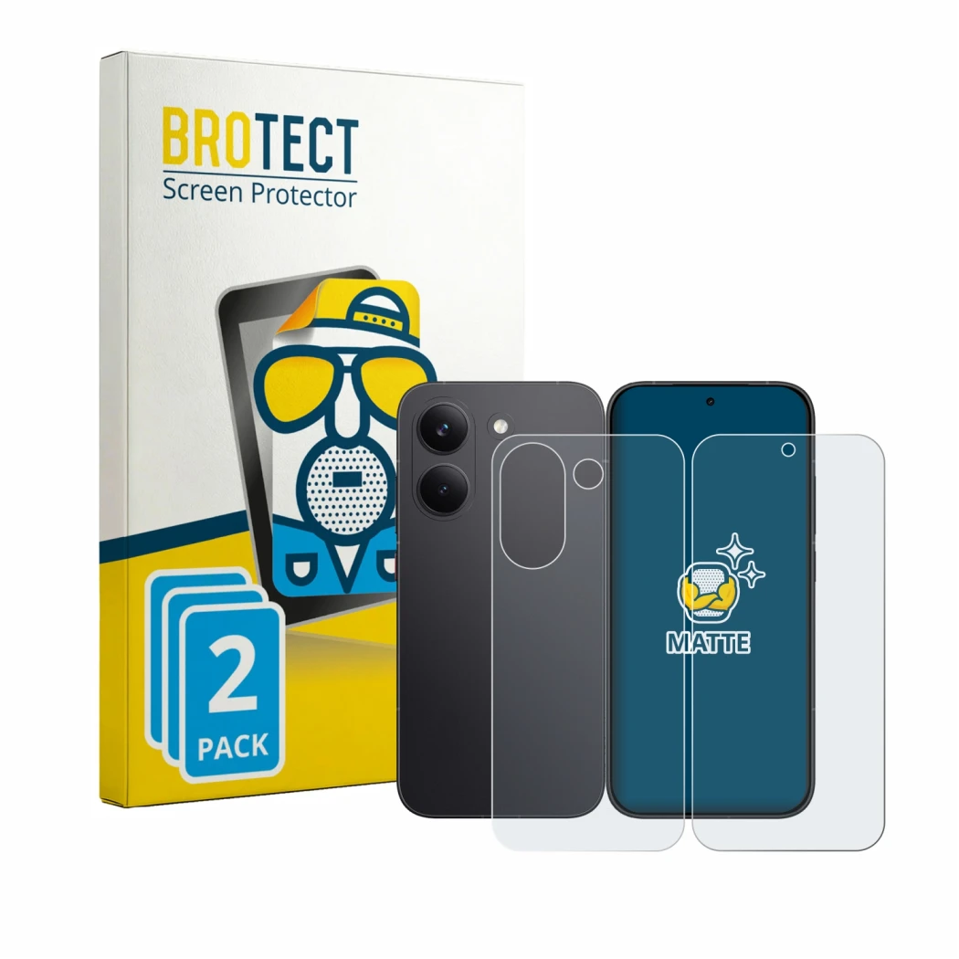 Front side of a product packaging with the brand logo BROTECT. Next to it is the device Xiaomi Poco X8 Pro (Front+Back) shown