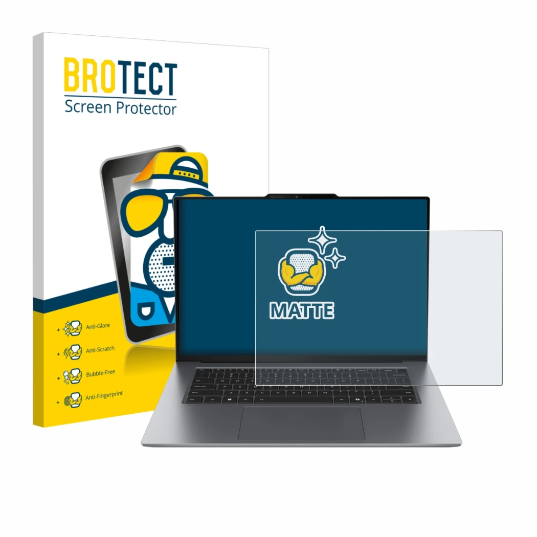 Front side of a product packaging with the brand logo BROTECT. Next to it is the device Lenovo ThinkPad X9-15p Gen 1 Aura Edit