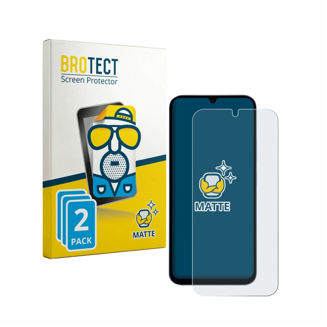 Front side of a product packaging with the brand logo BROTECT. Next to it is the device Xiaomi Redmi 15A 5G shown with the cor