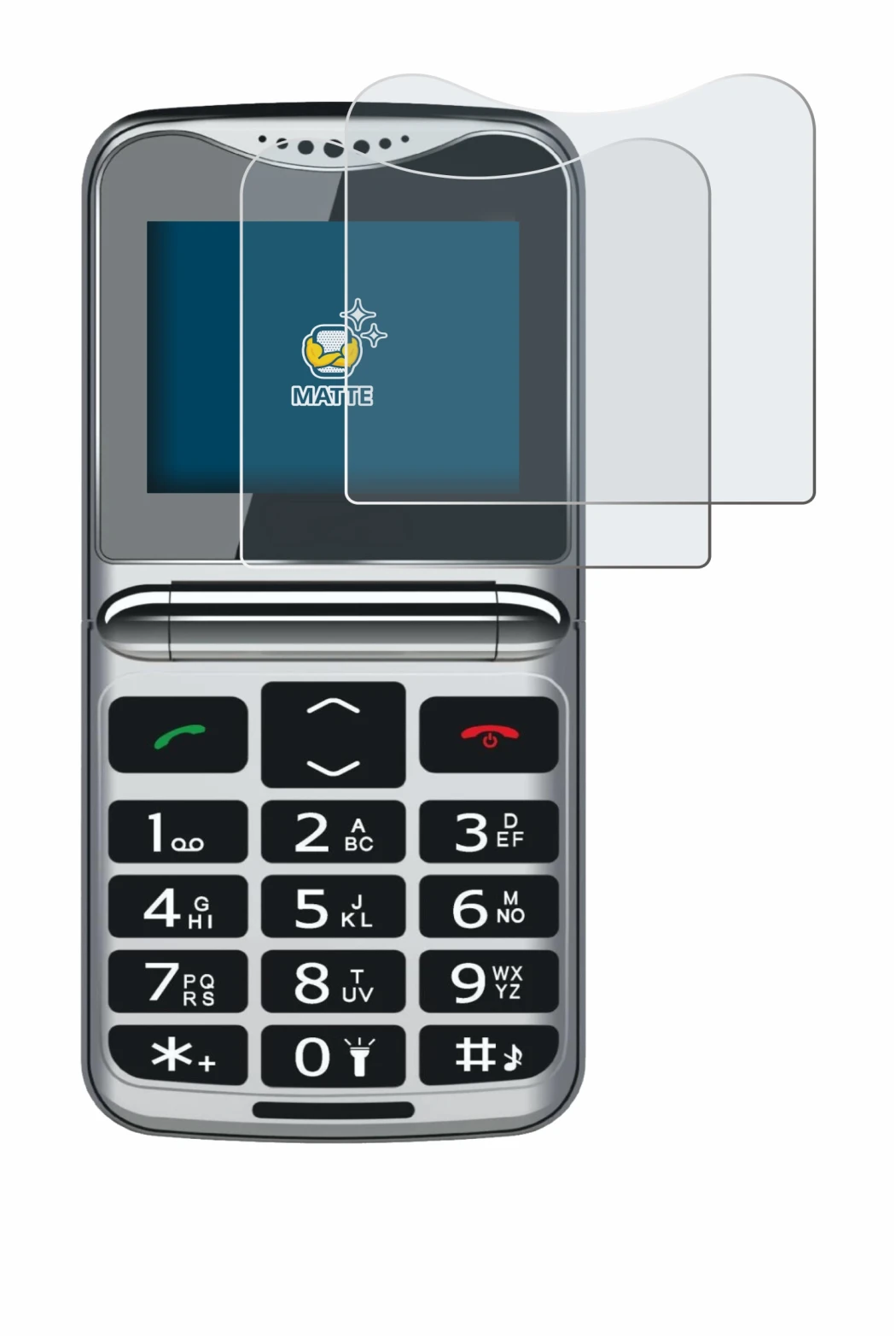 Image of the device bea-fon Fold 10 LTE with a wide variety of screen protectors.