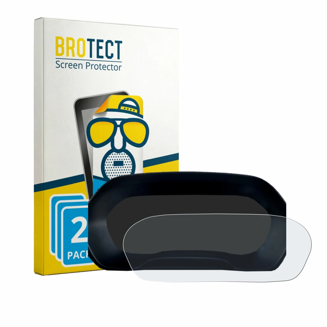 Front side of a product packaging with the brand logo BROTECT. Next to it is the device MG ZS Hybrid Plus 2024 Speedometer dis