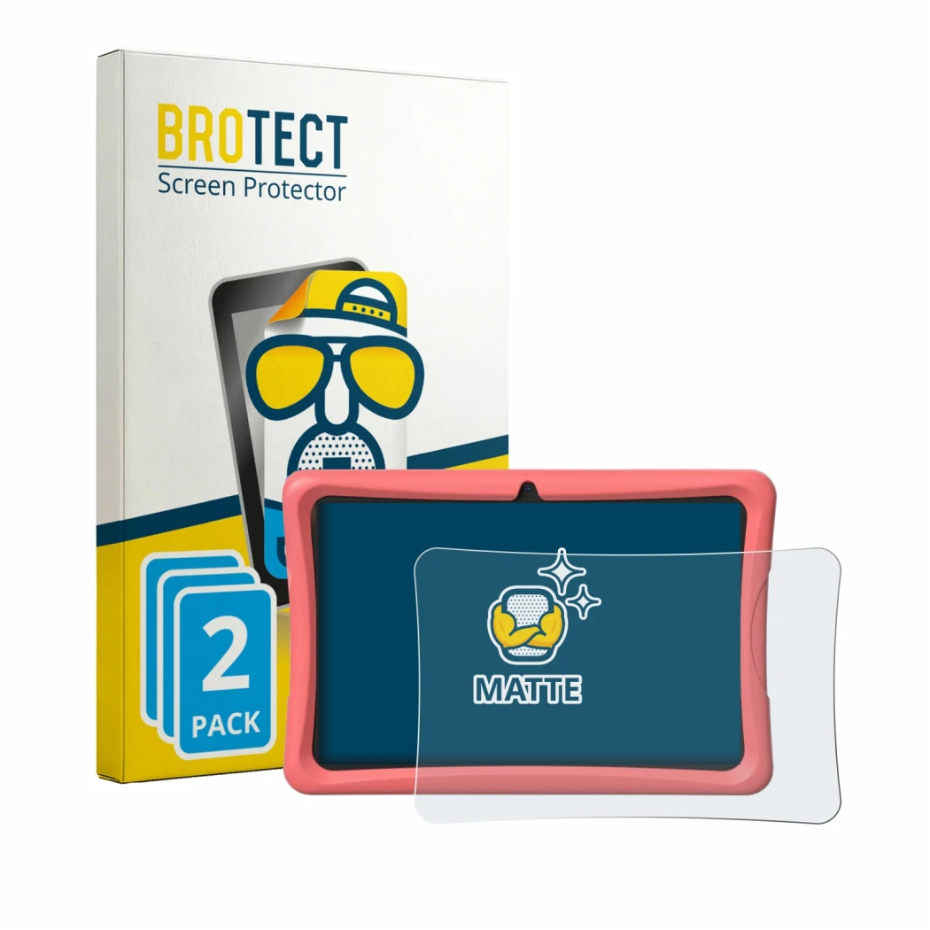 Front side of a product packaging with the brand logo BROTECT. Next to it is the device Tabwee K10 shown with the correspondin