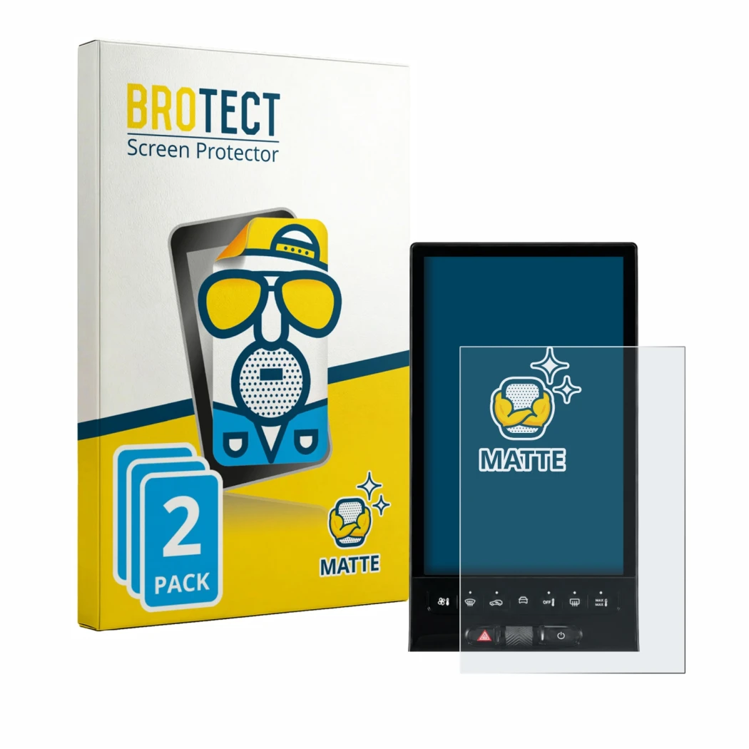 Front side of a product packaging with the brand logo BROTECT. Next to it is the device Citroen C5 Aircross Waterfall-Display