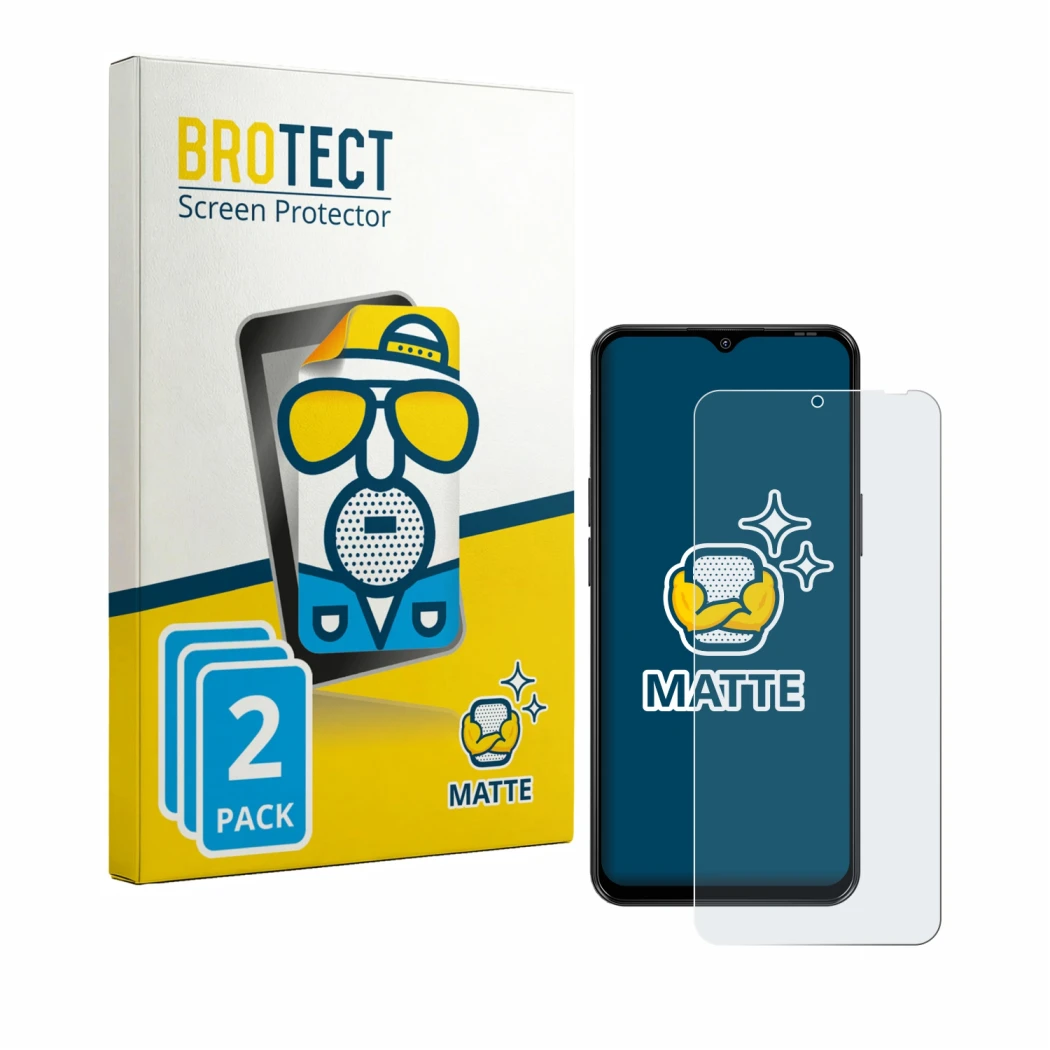 Front side of a product packaging with the brand logo BROTECT. Next to it is the device Blackview Wave 7C shown with the corre