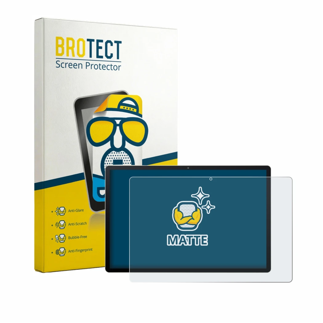 Front side of a product packaging with the brand logo BROTECT. Next to it is the device Acer Iconia A14 shown with the corresp