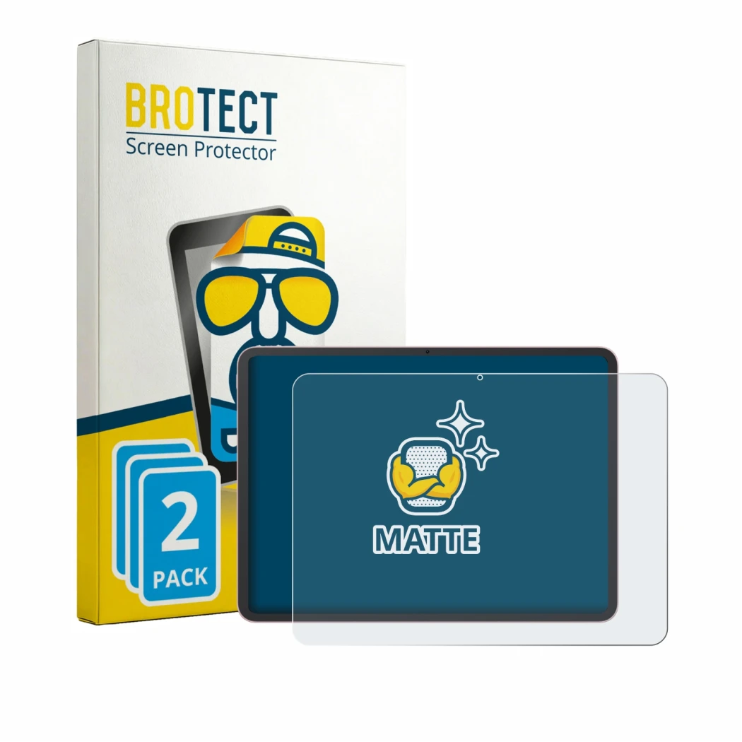 Front side of a product packaging with the brand logo BROTECT. Next to it is the device Oppo Pad 5 shown with the correspondin