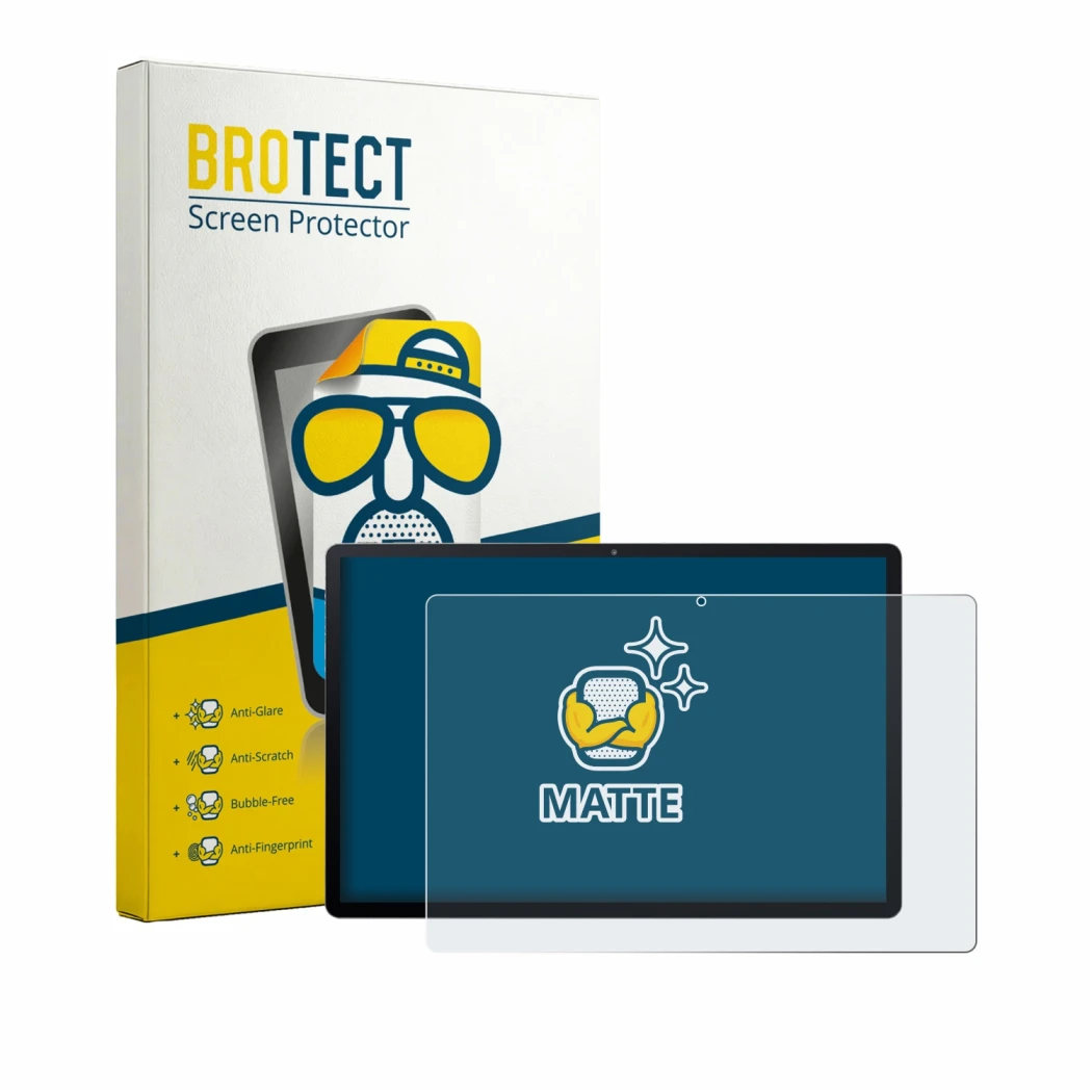 Front side of a product packaging with the brand logo BROTECT. Next to it is the device Acer Iconia X14 shown with the corresp