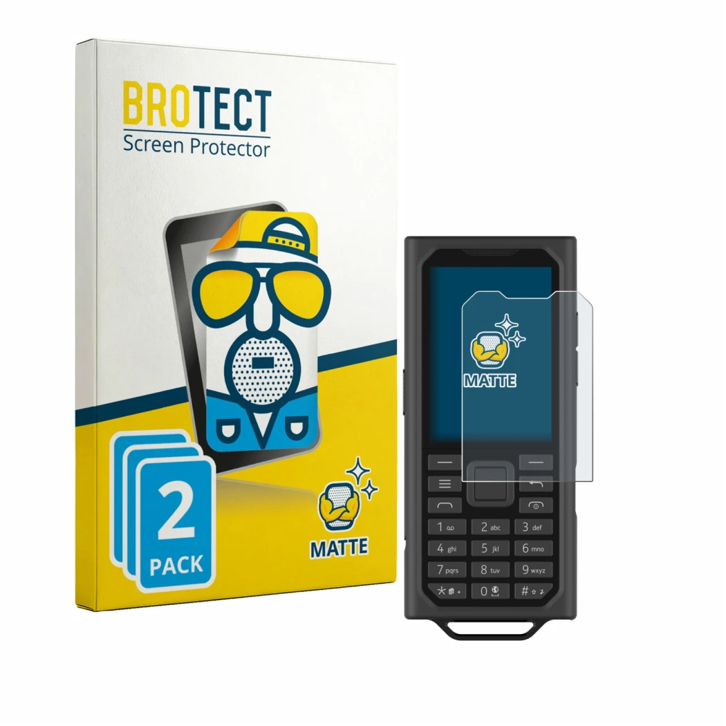 Front side of a product packaging with the brand logo BROTECT. Next to it is the device HMD Terra M shown with the correspondi