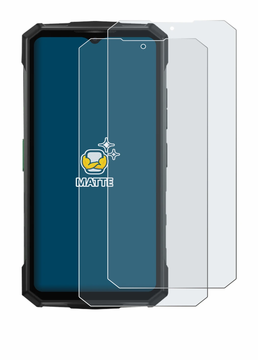 Image of the device Doogee Fire 7 Pro with a wide variety of screen protectors.