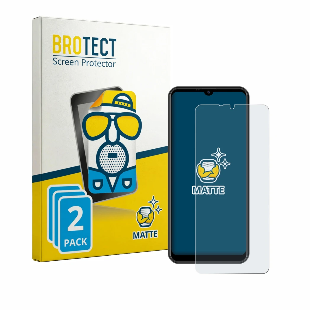 Front side of a product packaging with the brand logo BROTECT. Next to it is the device Invens NOTE TK02 shown with the corres