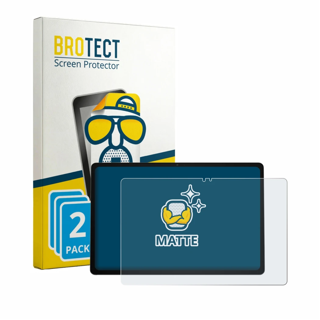 Front side of a product packaging with the brand logo BROTECT. Next to it is the device ASUS Chromebook CM32 shown with the co